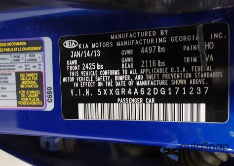 2013 Kia Optima Sx z USA, uszkodzony, nr VIN 5XXGR4A62DG171237